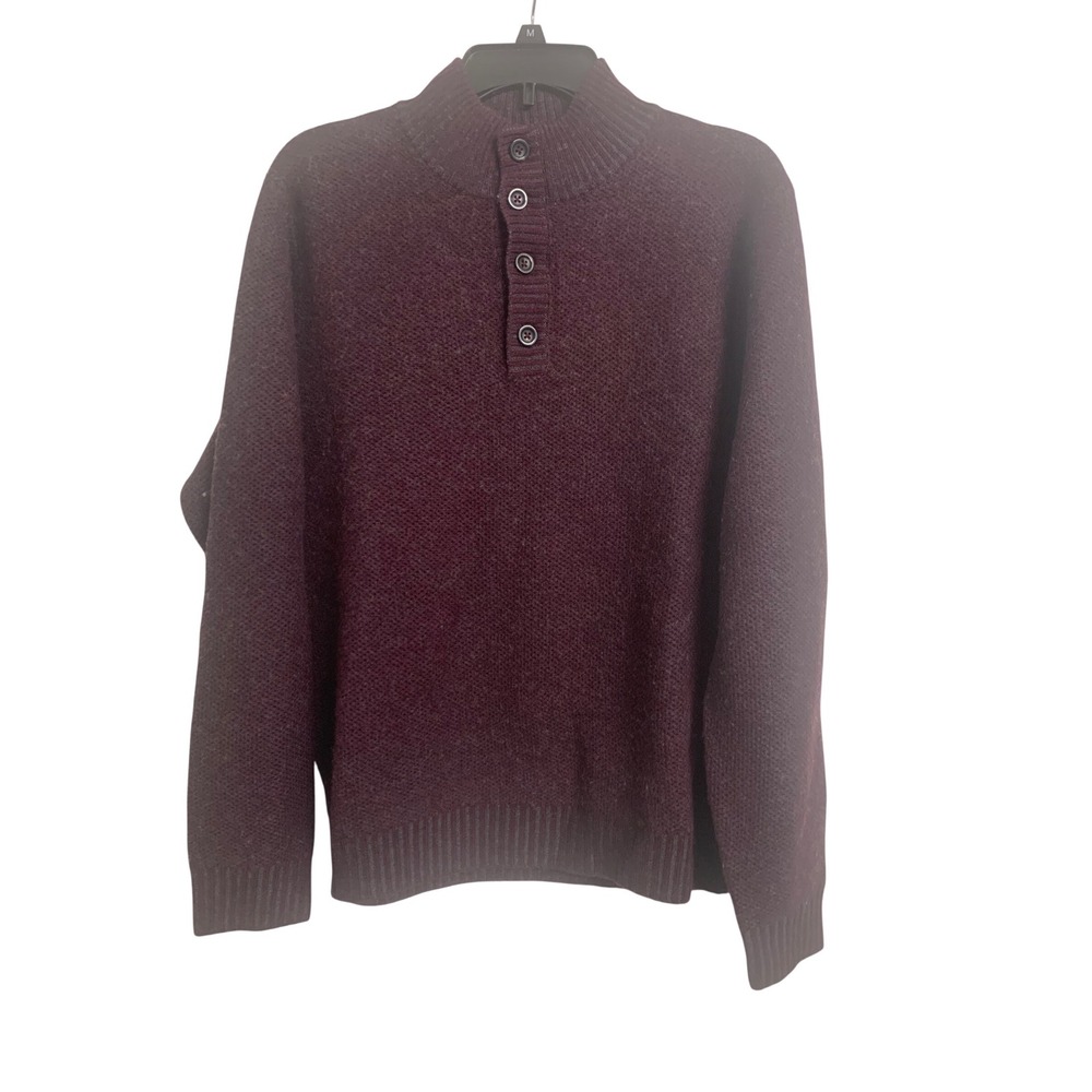 Scott Barber 100% Merino Wool Mock Neck Button Sweater Burgundy‎ Large